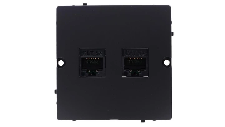 Simon Basic Gniazdo komputerowe RJ45 podwójne kategoria 5e (moduł). Montaż gniazda na wkręty do puszki czarny BMF52.02/49