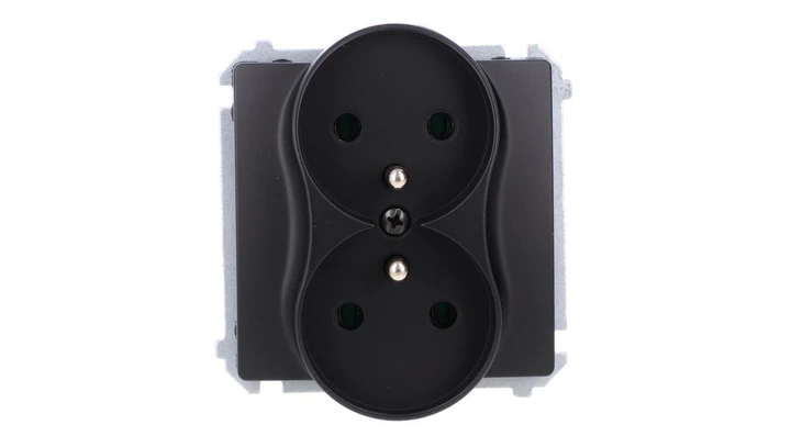 Simon Basic Gniazdo wtyczkowe podwójne z uziemieniem (moduł),16A, 250V, zaciski śrubowe czarny BMGZ2M.01/49