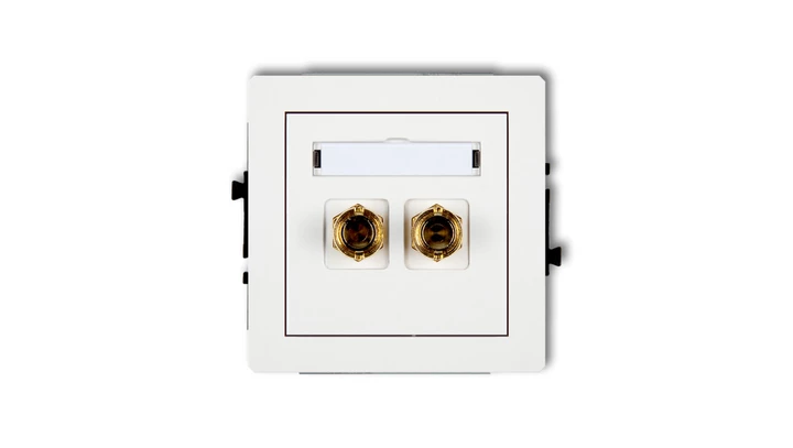 DECO Mechanizm gniazda głośnikowego pojedynczego (typu banan - czerwony i czarny, pozłacany, 4 mm2, skręcany), biały mat 25DGG-4