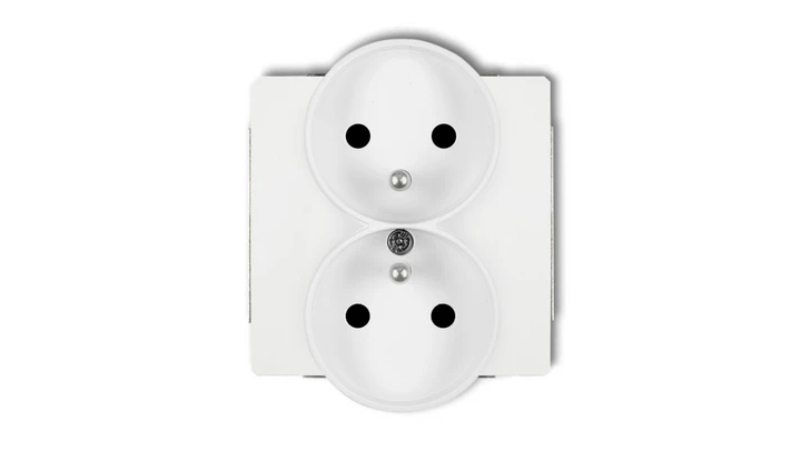 DECO Mechanizm gniazda podwójnego do ramki z uziemieniem 2x(2P+Z) (przesłony torów prądowych), biały mat 25DGPR-2zp