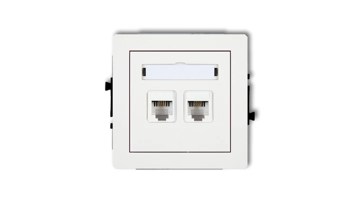 DECO Gniazdo telefoniczne podwójny 2xRJ11, 4-stykowy, beznarzędziowe biały mat 25DGT-2