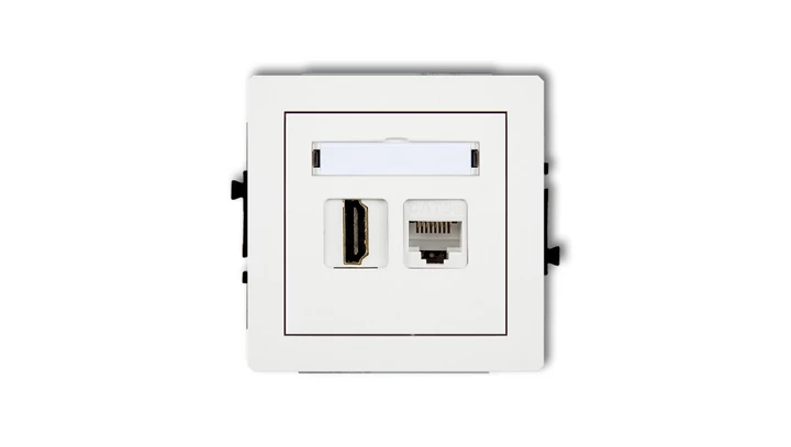 DECO Mechanizm gniazda pojedynczego HDMI 2.0 + gniazda komp. poj. 1xRJ45, kat. 5e, 8-stykowy, biały mat 25DGHK