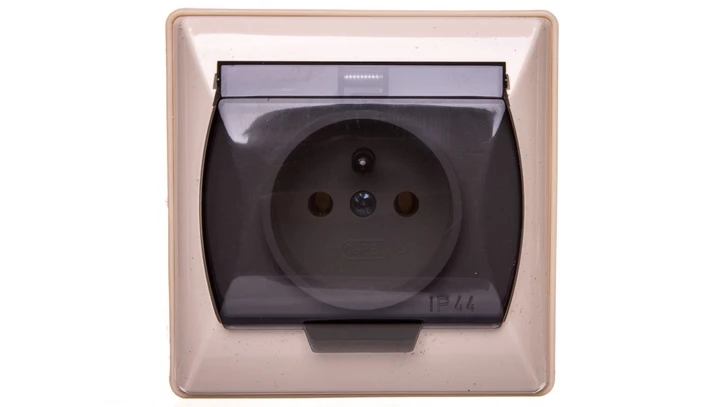 AKCENT Gniazdo bryzgoszczelne z/u IP44 klapka przezroczysta beżowe GPH-1AZ/01/d