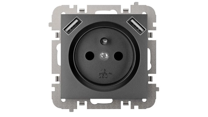 SANTRA gniazdo 2P+Z 2xUSB Zasilające bez ramki podtynkowe czarny 4188-19