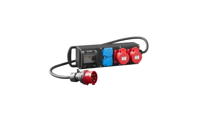 Rozgałęziacz przemysłowy RS-P gumowany 2x2P+Z, 2x32A 5P, z przewodem OnPd i wtyczką 32A 5P z zabezpieczeniem RCD 7012-10