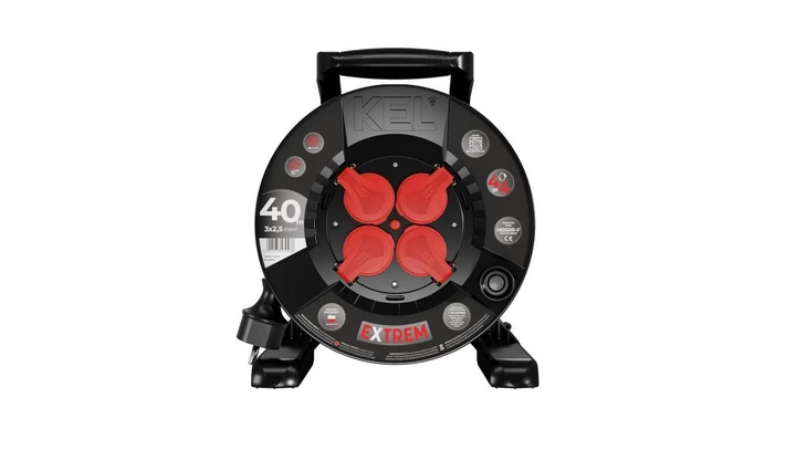 Przedłużacz bębnowy EXTREME LINE 4 gniazda z/u IP44 16A H05RR-F 3x2,5 40m czarny W-100031