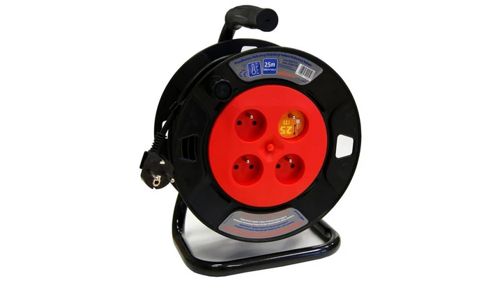 Przedłużacz bębnowy 25m, 4-gniazdowy 3x1,0mm OWY H05VV-F, termik 24454