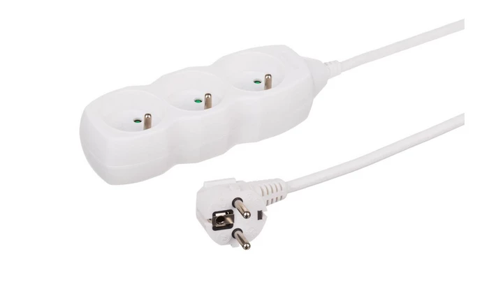 Przedłużacz 3-gniazdowy, 3m biały, 3x1,0mm OWY 34330