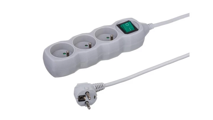 Przedłużacz 3-gniazdowy, 1,5m szary, z wyłącznikiem, 3x1,0mm OWY 24371