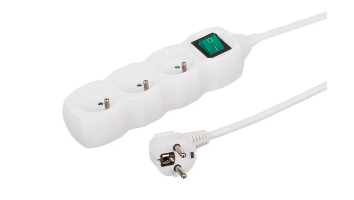 Przedłużacz 3-gniazdowy, 3m biały, z wyłącznikiem, 3x1,0mm OWY 35330