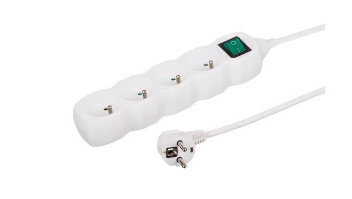 Przedłużacz 4-gniazdowy, 3m biały, z wyłącznikiem, 3x1,0mm OWY 35430