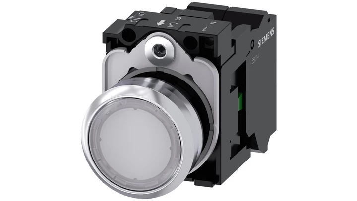 Przycisk podświetlany biały płaski 22mm metal z samopowrotem 1NO LED 24V AC-DC przył sprężynowe SIRIUS ACT 3SU1152-0AB60-3BA0