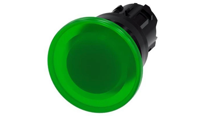 Przycisk grzybkowy podświetlany, 22 mm, okrągły, tworzywo sztuczne, zielony, 40 mm, impulsowy 3SU1001-1BD40-0AA0