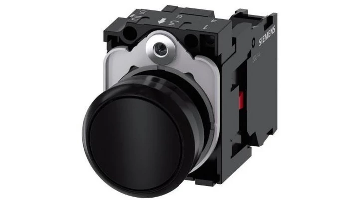 Przycisk fi 22mm kompletny czarny ze stykiem 1z 3SU1100-0AB10-1CA0