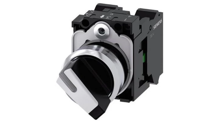 Przełącznik krótkie pióro 2-poz bistabilny czarny/biały styk 1Z+1R przył sprężynowe 22mm metal SIRIUS ACT 3SU1150-2BF60-3MA0