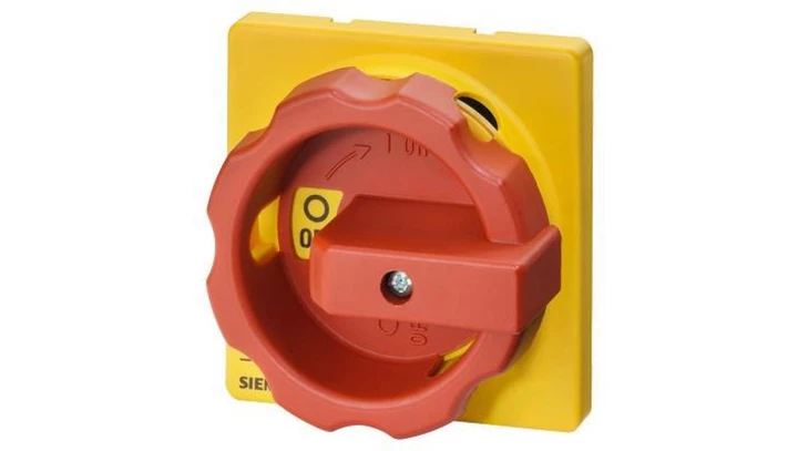 Pokrętło obrotowe żółto-czerwone do rozłączników 3LD20/21/22 montowanych tablicowo otwór centralny 22.5 mm 3LD9224-3D