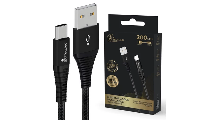 Kabel USB 5V 3A Extralink Smart Life Braided 15W USB Type-A to Type-C 2m Czarny