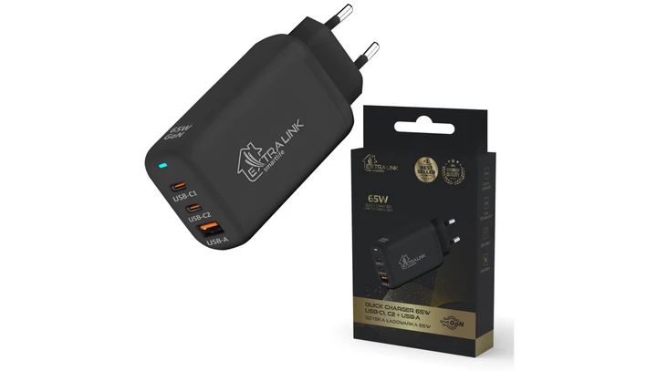 Ładowarka 2x USB-C, USB-A, CHARESL02 Extralink Smart Life Fast Charger 65W GaN