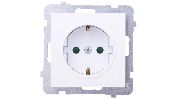 SONATA Gniazdo pojedyncze z uziemieniem schuko z przesłonami torów prądowych biały mat GP-1RSP/m/75