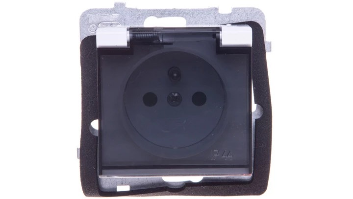 SONATA Gniazdo bryzgoszczelne z uziemieniem IP-44 z przesłonami torów prądowych wieczko przezroczyste biały mat GPH-1RZP/m/75/d