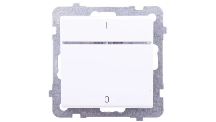 SONATA Łącznik dwubiegunowy z podświetleniem niebieskim biały mat ŁP-11RS/m/75