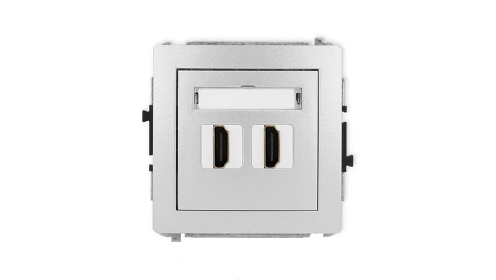 DECO Mechanizm gniazda podwójnego HDMI 2.1, 8K srebrny metalik 7DHDMI-6
