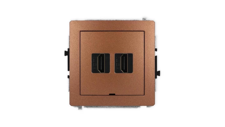 DECO Mechanizm gniazda podwójnego HDMI 2.1, 8K, bez pola opisowego brązowy metalik 9DHDMIBO-6