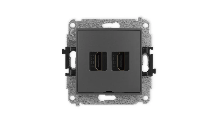 ICON Mechanizm gniazda podwójnego HDMI 2.1, 8K, bez pola opisowego grafitowy mat 28IHDMIBO-6