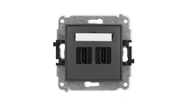 MINI Mechanizm gniazda podwójnego HDMI 2.1, 8K grafitowy mat 28MHDMI-6