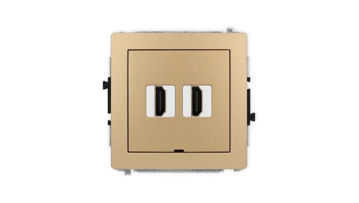 DECO Mechanizm gniazda podwójnego HDMI 2.1, 8K, bez pola opisowego złoty metalik 8DHDMIBO-6