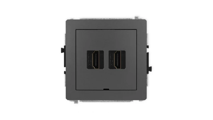 DECO Mechanizm gniazda podwójnego HDMI 2.1, 8K, bez pola opisowego grafitowy mat 28DHDMIBO-6