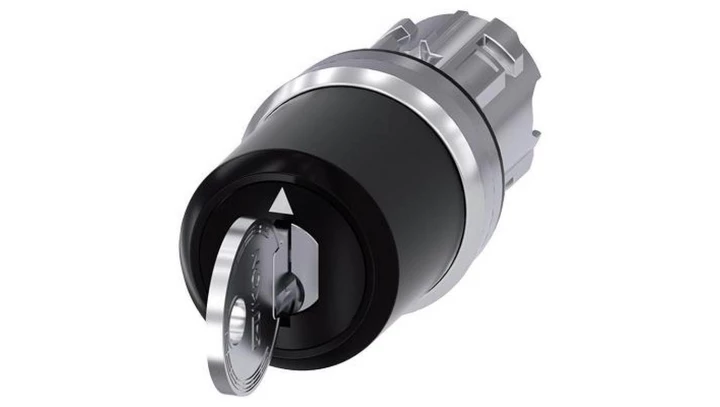 Key-operated switch IKON, 22 mm, round, metal, 3 switch positions I-O-II 3SU1050-5XL11-0AA0