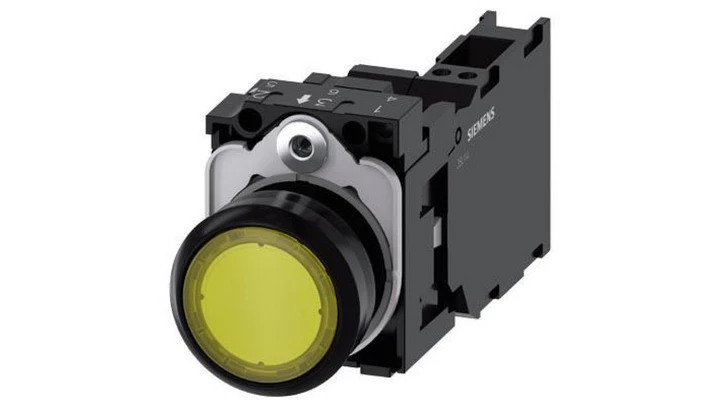 SIRIUS ACT, PRZYCISK PODŚWIETLANY, 22MM, OKRĄGŁY, TWORZYWO, ŻÓŁTY, PŁASKI, Z SAMOPOWROTEM, Z UCHWYTEM, 1NO+1N 3SU1102-0AB30-3FA0