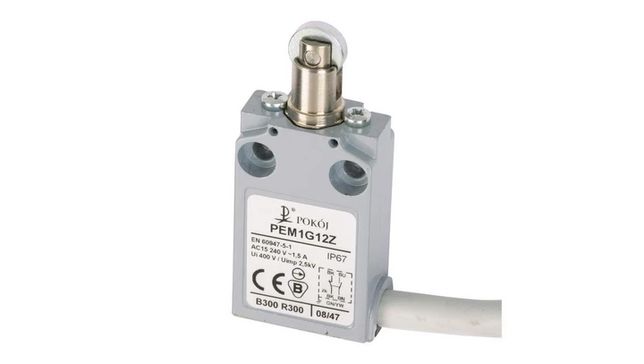 Łącznik krańcowy popychacz metalowy z rolką stalową równoległą Ø12 PEM1G12Z A37-A83Z