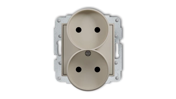 MINI Mechanizm gniazda podwójnego do ramki bez uziemienia 2x2P (przesłony torów prądowych) taupe 60MGPR-2p