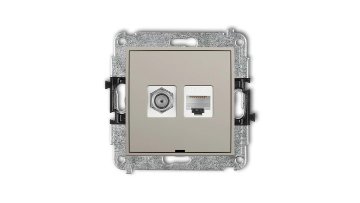MINI Mechanizm gniazda antenowego poj. typu F (SAT) + gniazda komp. poj. 1xRJ45, kat. 6, 8-stykowy, bez opisu taupe 60MGFKBO-3