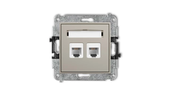 MINI Mechanizm gniazda telefonicznego podwójnego 2xRJ11, 4-stykowy, beznarzędziowe taupe 60MGT-2