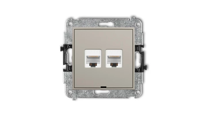 MINI Mechanizm gniazda komputerowego podwójnego 2xRJ45, kat. 6A, 8-stykowy, bez pola opisowego taupe 60MGKBO-8