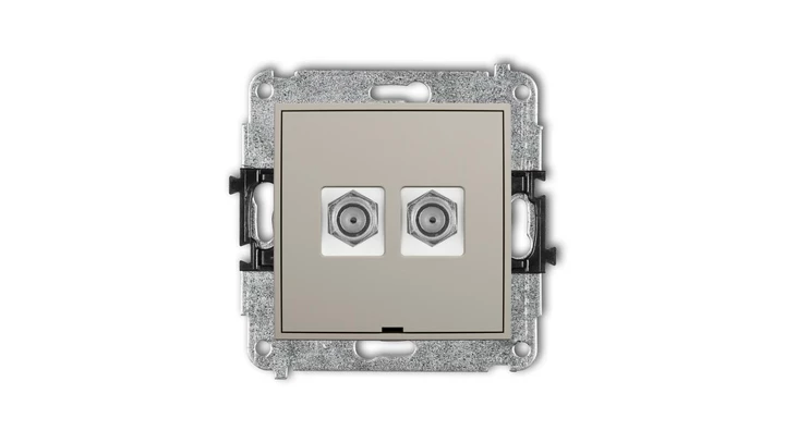 MINI Mechanizm gniazda antenowego podwójnego typu F (SAT) niklowany, bez pola opisowego taupe 60MGFBO-2