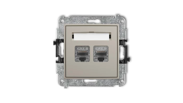 MINI Mechanizm gniazda komputerowego podwójnego 2xRJ45, kat. 8, ekranowany, 8-stykowy taupe 60MGK-12