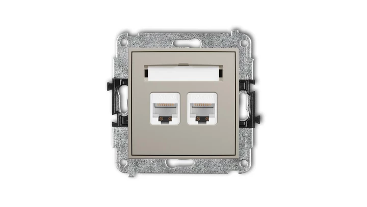 MINI Mechanizm gniazda komputerowego podwójnego 2xRJ45, kat. 6A, 8-stykowy taupe 60MGK-8