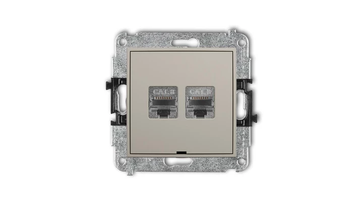 MINI Mechanizm gniazda komputerowego podwójnego 2xRJ45, kat. 8, ekranowany, 8-stykowy, bez pola opisowego taupe 60MGKBO-12