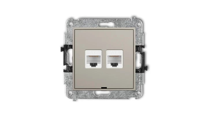 MINI Mechanizm gniazda komputerowego podwójnego 2xRJ45, kat. 6, 8-stykowy, bez pola opisowego taupe 60MGKBO-4