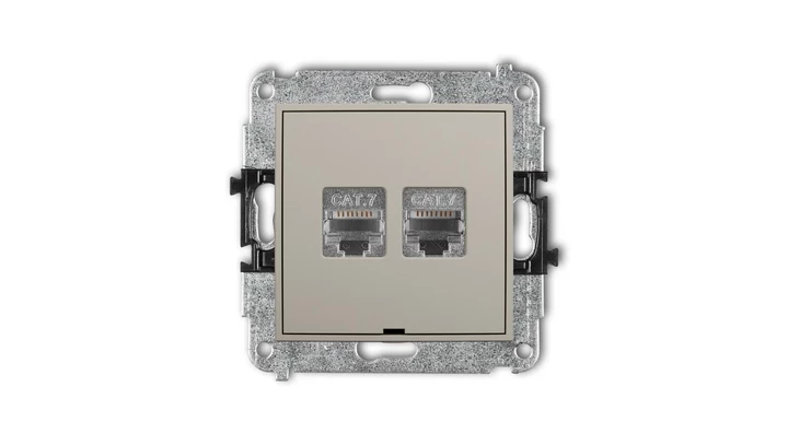 MINI Mechanizm gniazda komputerowego podwójnego 2xRJ45, kat. 7, ekranowany, 8-stykowy, bez pola opisowego taupe 60MGKBO-10