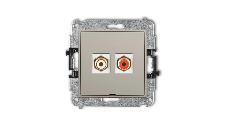 MINI Mechanizm gniazda podwójnego RCA, bez pola opisowego (typu cinch - biały i czerwony, pozłacany) taupe 60MGRCABO-2