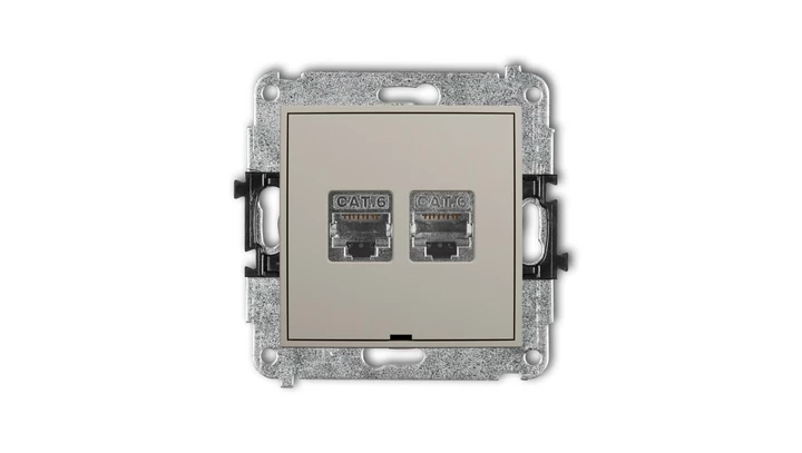 MINI Mechanizm gniazda komputerowego podwójnego 2xRJ45, kat. 6, ekranowany, 8-stykowy, bez pola opisowego taupe 60MGKBO-6