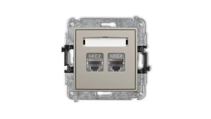 MINI Mechanizm gniazda komputerowego podwójnego 2xRJ45, kat. 7, ekranowany, 8-stykowy taupe 60MGK-10