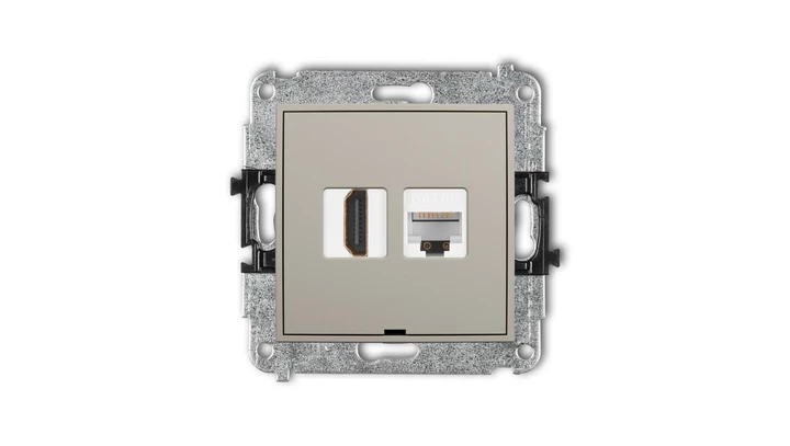 MINI Mechanizm gniazda pojedynczego HDMI 2.0, 4K + gniazda komp. poj. 1xRJ45, kat. 5e, 8-stykowy, bez opisu taupe 60MGHKBO