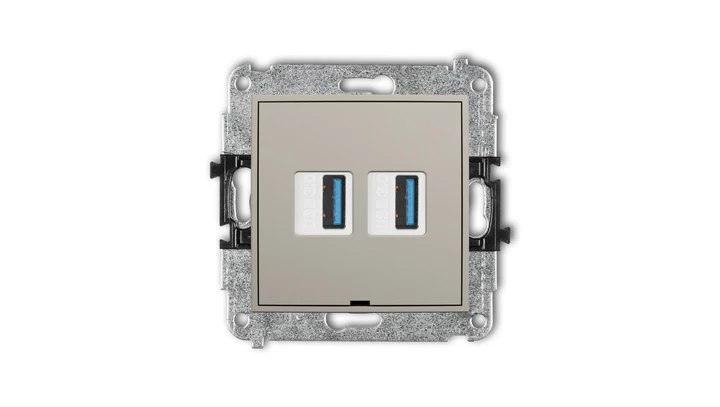 MINI Mechanizm gniazda podwójnego 2xUSB A-A 3.0, bez pola opisowego taupe 60MGUSBBO-6