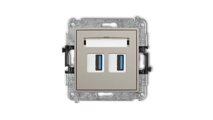MINI Mechanizm gniazda podwójnego 2xUSB A-A 3.0 taupe 60MGUSB-6